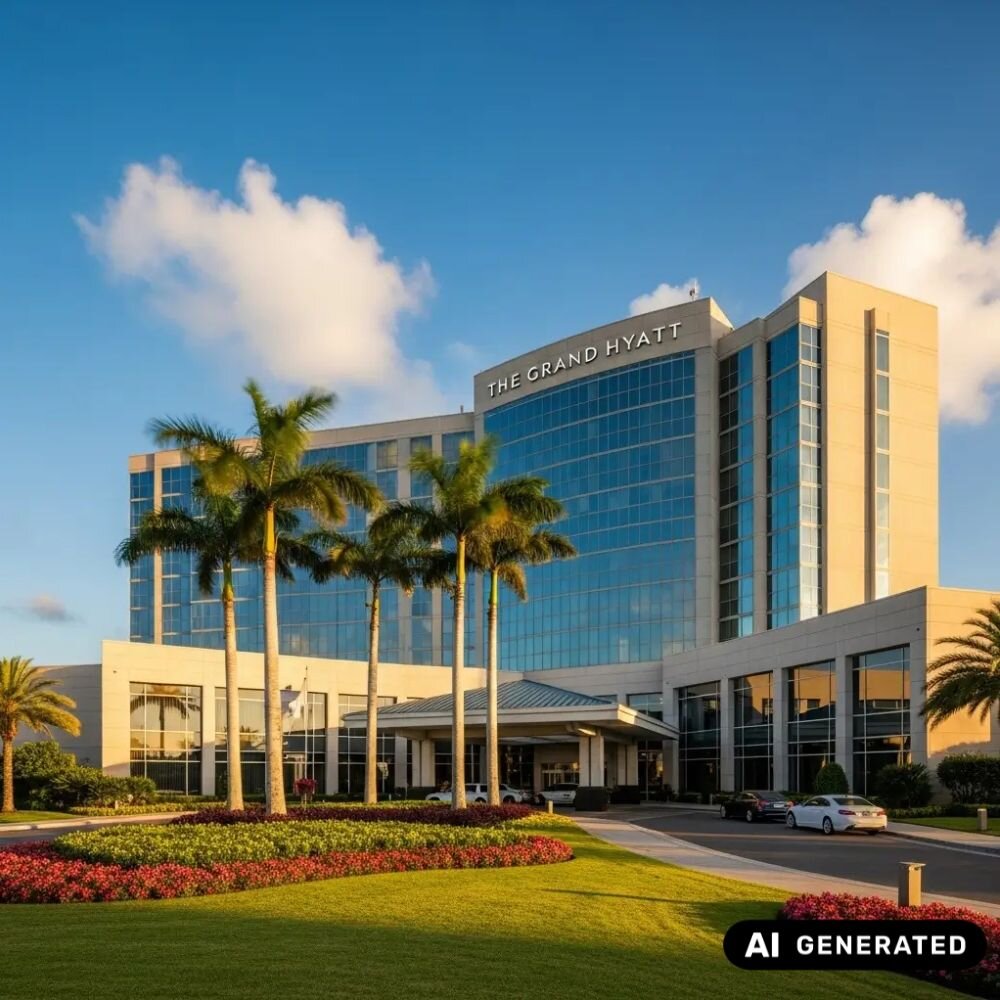 Außenansicht des The Grand Hyatt Hotels. Ein bedeutender Referenzkunde, der die hochwertige Hotelausstattung von ChackPack nutzt. Symbolisiert die 5-Sterne-Qualität.