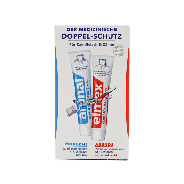 aronal® & elmex® Reise-Zahnpasta Minituben-Set Doppelschutz für Tag und Nacht (je12ml)