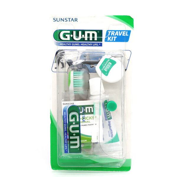 G.U.M Mundhygiene Reiseset (Reisezahnbürster, Zahnpasta, Zahnseide, Soft-Picks+Fluorid)