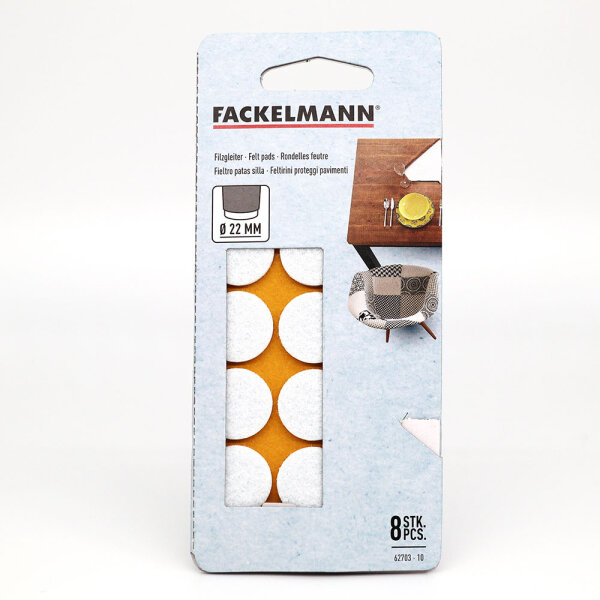 FACKELMANN selbstklebende Filzgleiter Bodenschoner für Tische und Stühle weiß (8Stk x Ø 22 mm)