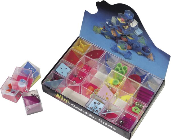 Geduldsspiel-Set aus Kunststoff, verschiedene Spiele, im 24er Displaykarton (1 Set)