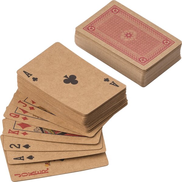2 Kartenspiele aus Recyclingkarton mit je 52 Karten und 2 Jockern, Farbe: braun (1 Set)