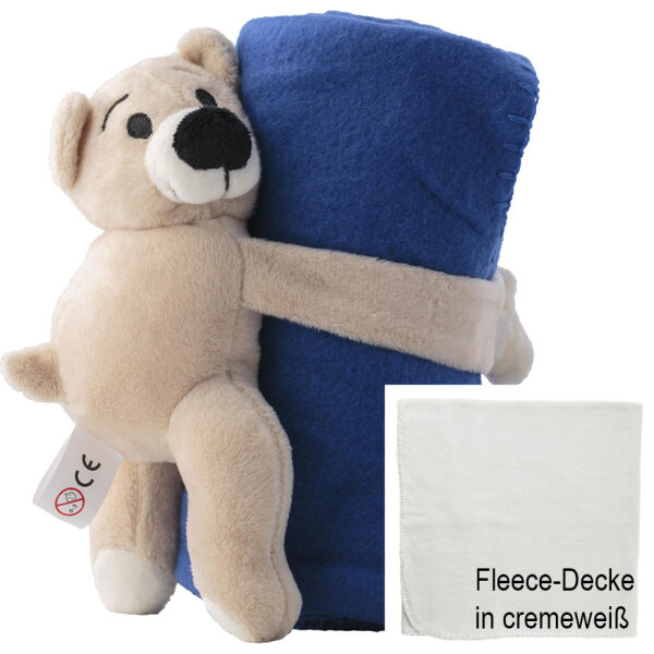 Plüschbär mit Fleece-Decke (180g/m² / 120x80cm), Farbe: beige/cremeweiß (1Stk)